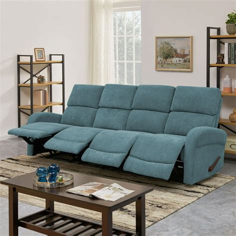 blue manual reclining sofa.